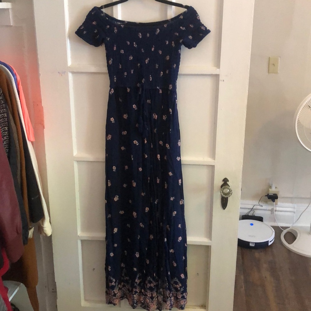 Blue floral off the shoulder maxi dress. Size medium
